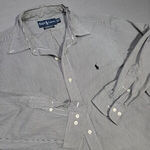 Ralph Lauren Mens 15.5 32/33 Classic Fit Striped‎ Button Down Shirt Black White